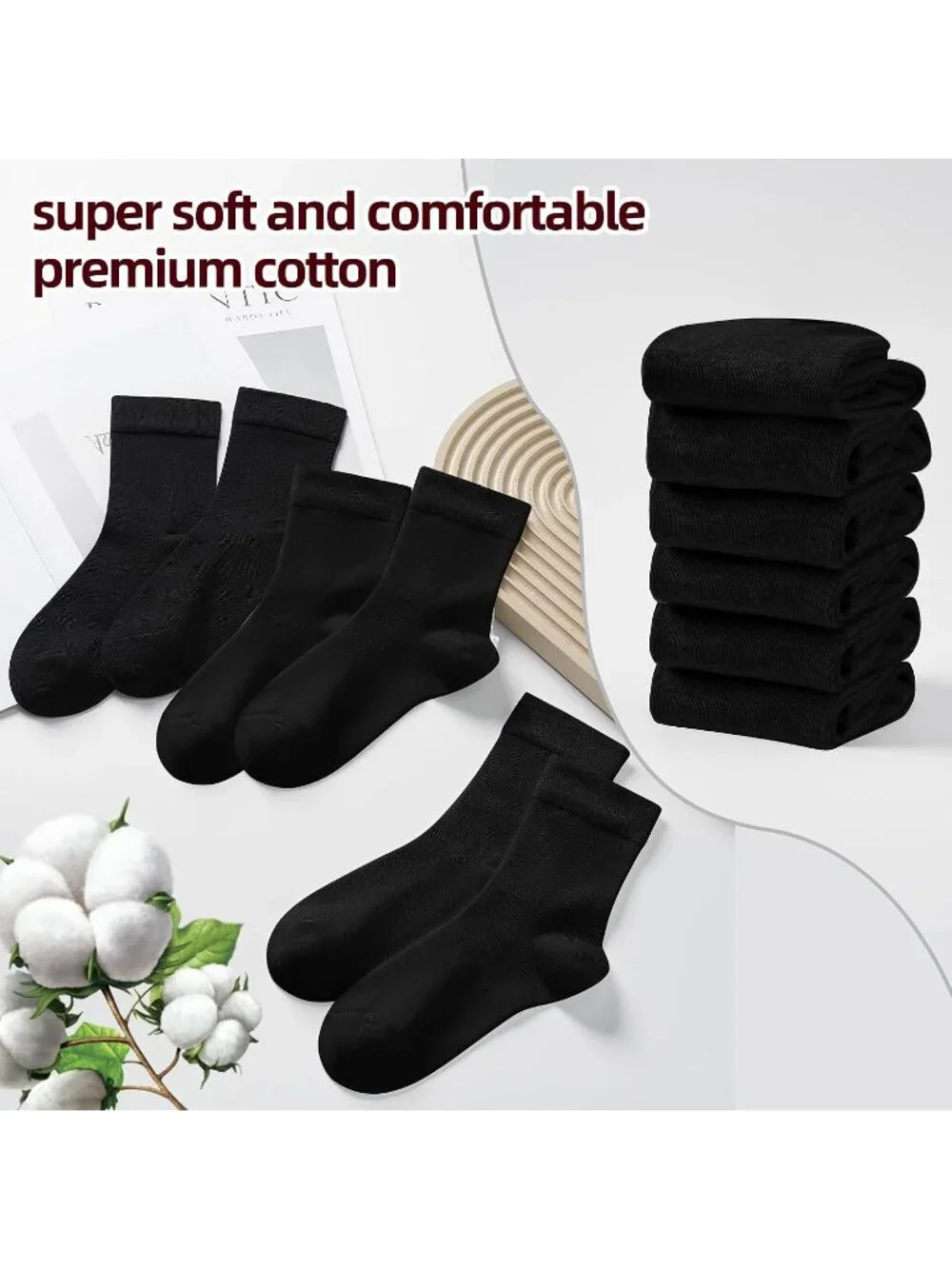 🧦Women's All Black 6 Pairs Thin Above Ankle Socks Cotton Crew Socks